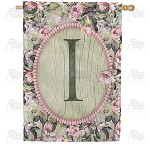 Pink Petals Monogram Double Sided House Flag