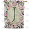 Pink Petals Monogram Double Sided House Flag