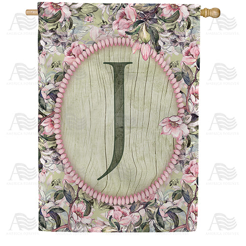 Pink Petals Monogram Double Sided House Flag