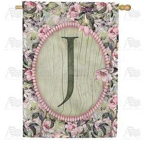 Pink Petals Monogram Double Sided House Flag