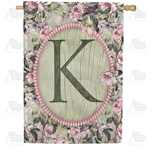 Pink Petals Monogram Double Sided House Flag