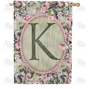 Pink Petals Monogram Double Sided House Flag
