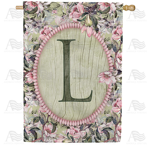 Pink Petals Monogram Double Sided House Flag