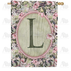 Pink Petals Monogram Double Sided House Flag