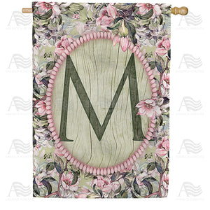 Pink Petals Monogram Double Sided House Flag