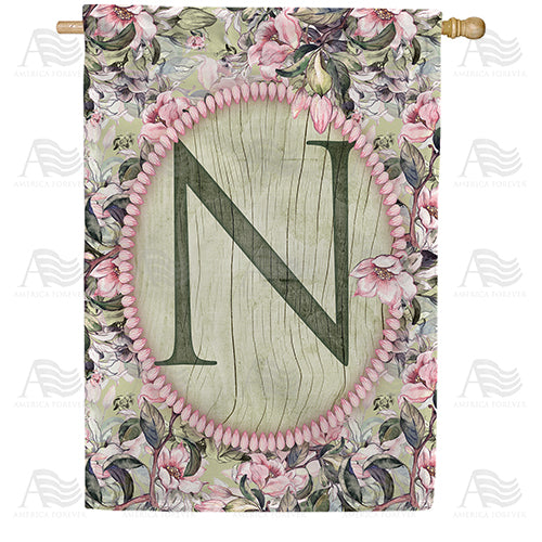 Pink Petals Monogram Double Sided House Flag