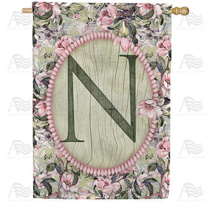 Pink Petals Monogram Double Sided House Flag