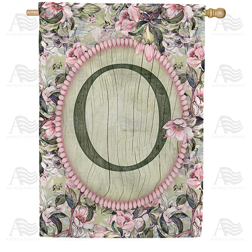 Pink Petals Monogram Double Sided House Flag