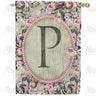 Pink Petals Monogram Double Sided House Flag