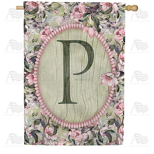 Pink Petals Monogram Double Sided House Flag