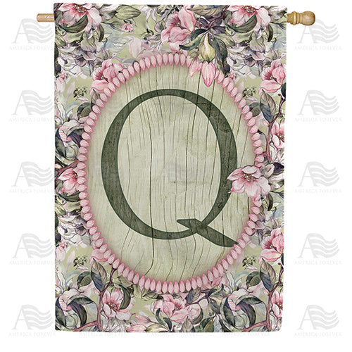 Pink Petals Monogram Double Sided House Flag