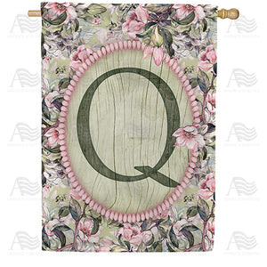 Pink Petals Monogram Double Sided House Flag