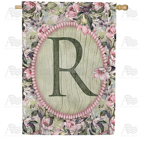 Pink Petals Monogram Double Sided House Flag