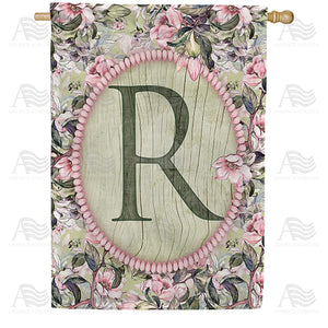 Pink Petals Monogram Double Sided House Flag