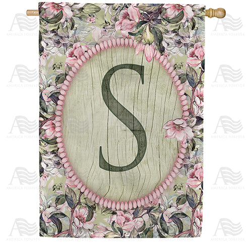 Pink Petals Monogram Double Sided House Flag