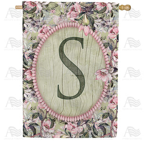 Pink Petals Monogram Double Sided House Flag