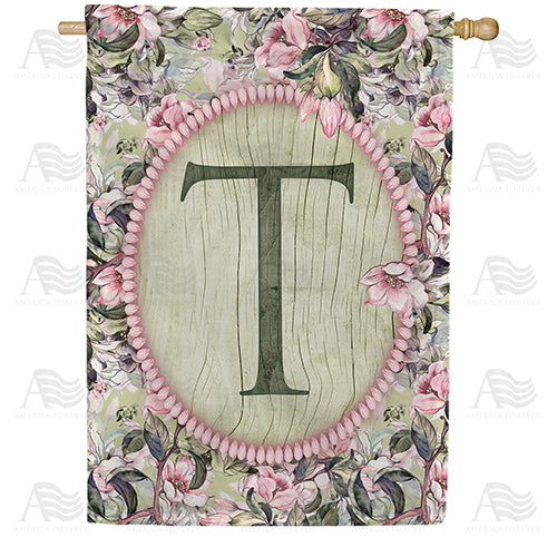 Pink Petals Monogram Double Sided House Flag