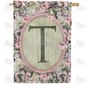 Pink Petals Monogram Double Sided House Flag