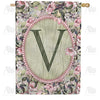 Pink Petals Monogram Double Sided House Flag