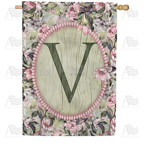 Pink Petals Monogram Double Sided House Flag