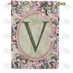 Pink Petals Monogram Double Sided House Flag