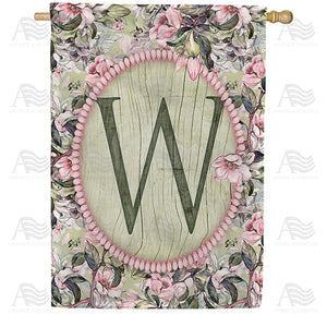 Pink Petals Monogram Double Sided House Flag