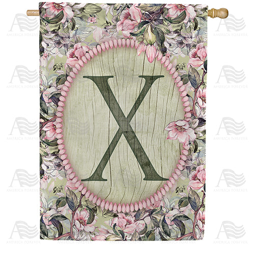 Pink Petals Monogram Double Sided House Flag