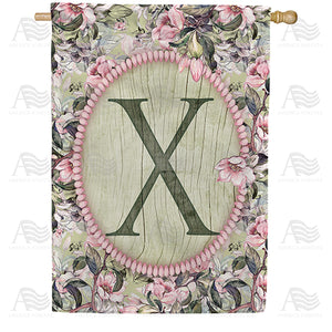 Pink Petals Monogram Double Sided House Flag