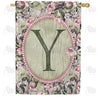 Pink Petals Monogram Double Sided House Flag