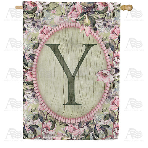 Pink Petals Monogram Double Sided House Flag