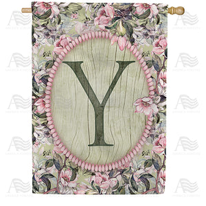 Pink Petals Monogram Double Sided House Flag