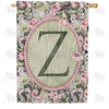 Pink Petals Monogram Double Sided House Flag