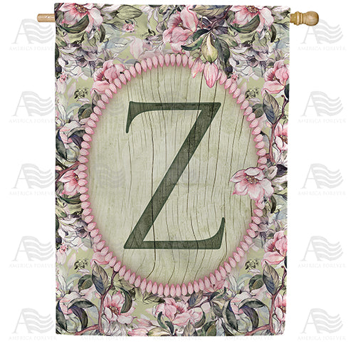 Pink Petals Monogram Double Sided House Flag
