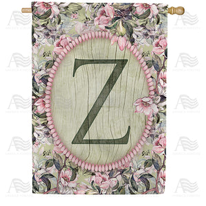 Pink Petals Monogram Double Sided House Flag