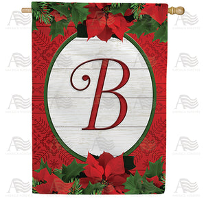 Red Poinsettia Monogram Double Sided House Flag
