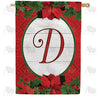 Red Poinsettia Monogram Double Sided House Flag