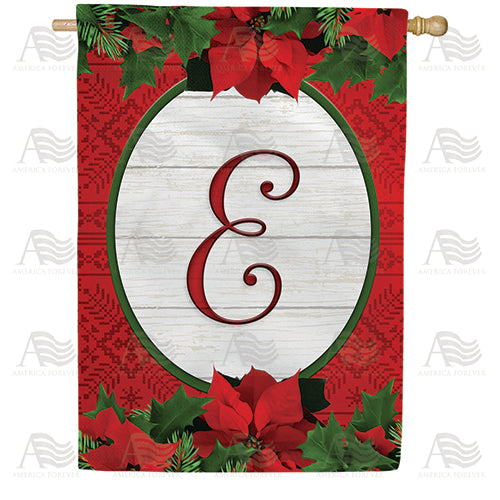 Red Poinsettia Monogram Double Sided House Flag