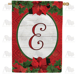 Red Poinsettia Monogram Double Sided House Flag