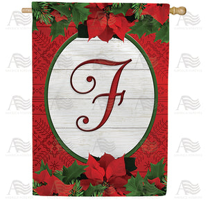 Red Poinsettia Monogram Double Sided House Flag