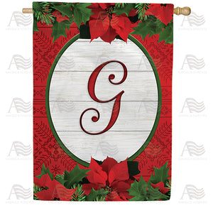 Red Poinsettia Monogram Double Sided House Flag