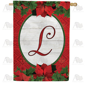 Red Poinsettia Monogram Double Sided House Flag