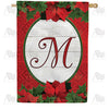 Red Poinsettia Monogram Double Sided House Flag