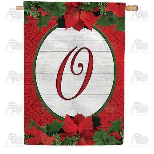Red Poinsettia Monogram Double Sided House Flag