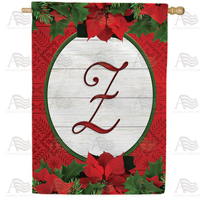 Red Poinsettia Monogram Double Sided House Flag
