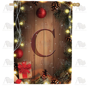 Wood Panel Lights Monogram Double Sided House Flag