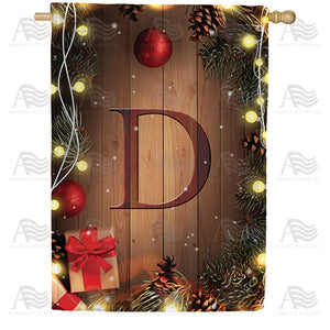 Wood Panel Lights Monogram Double Sided House Flag