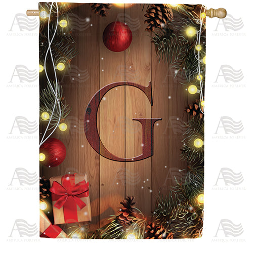 Wood Panel Lights Monogram Double Sided House Flag