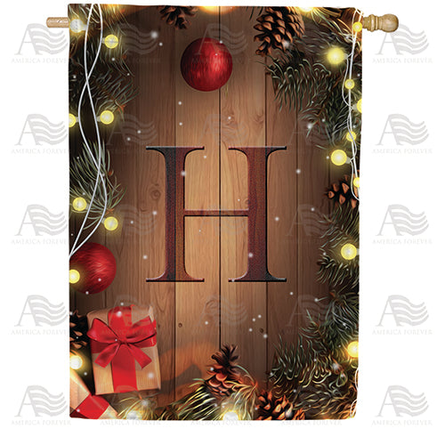 Wood Panel Lights Monogram Double Sided House Flag