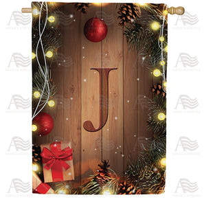Wood Panel Lights Monogram Double Sided House Flag
