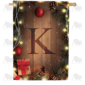 Wood Panel Lights Monogram Double Sided House Flag